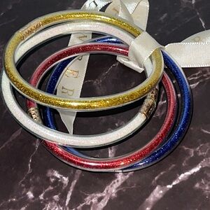 Plunder Glitter Enamel Bangle Set - Gold, White, Red & Blue